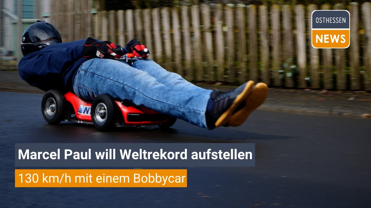 GEDERN: Marcel Paul will Weltrekord aufstellen - 130 km/h mit einem Bobbycar