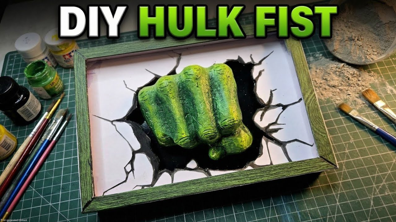 3D Hulk Fist Light Box 💚 | Epic DIY Cement & LED Wall Art @marvel #diy 