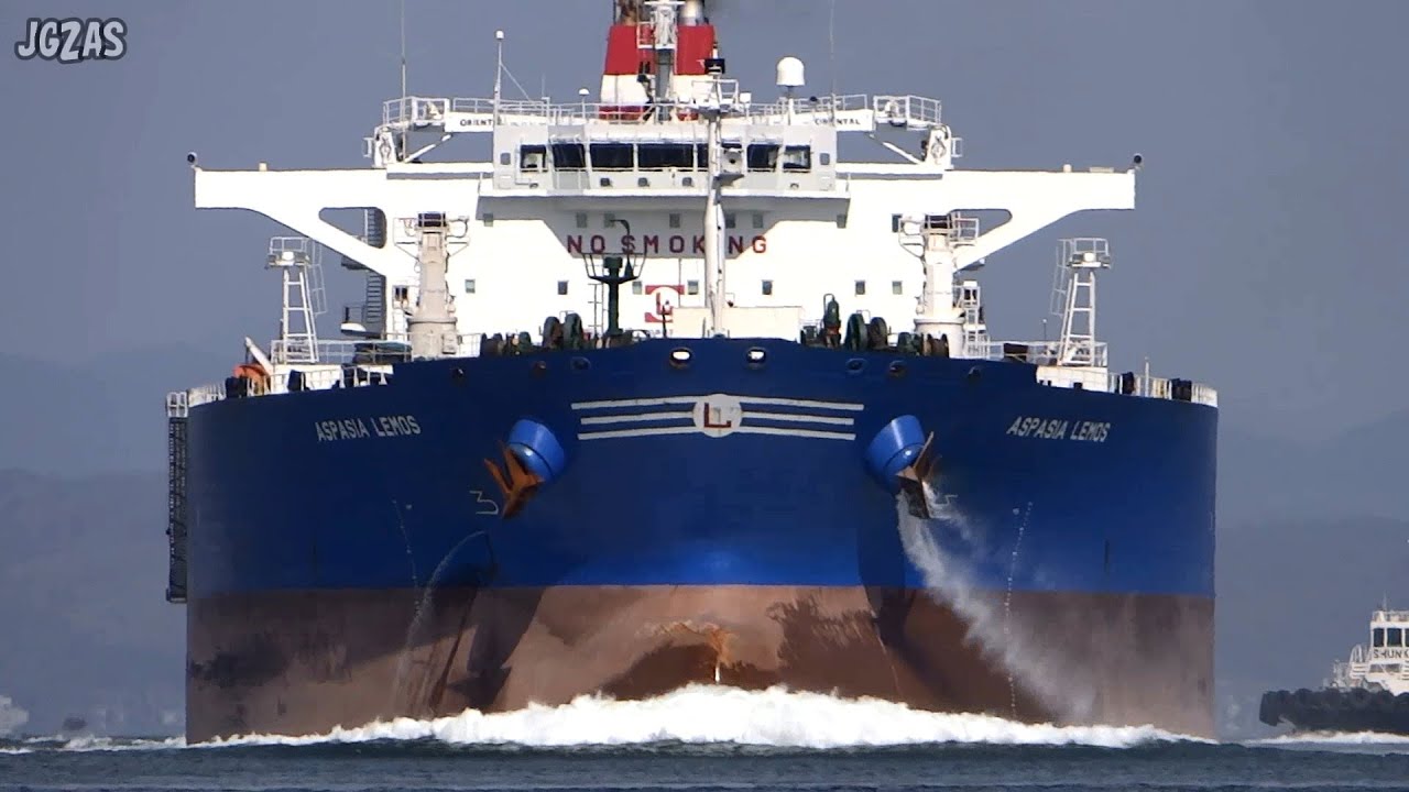 [巨大船] ASPASIA LEMOS Crude oil tanker 原油タンカー Atlas Maritime 関門海峡 2015-MAR