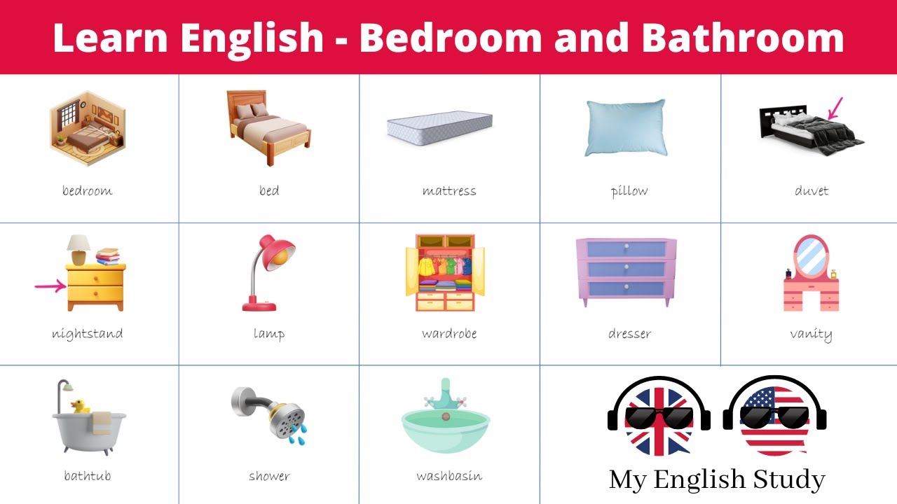 Learn English Vocabulary #37 | Parts of the House | Bedroom and Bathroom | 🛏️🛁