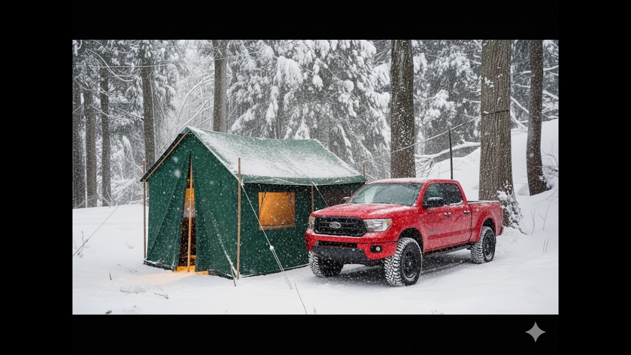 Snow All Night Long | Solo Hot Tent Camping in Heavy Snow | Hot Tent Camping in Heavy Snow