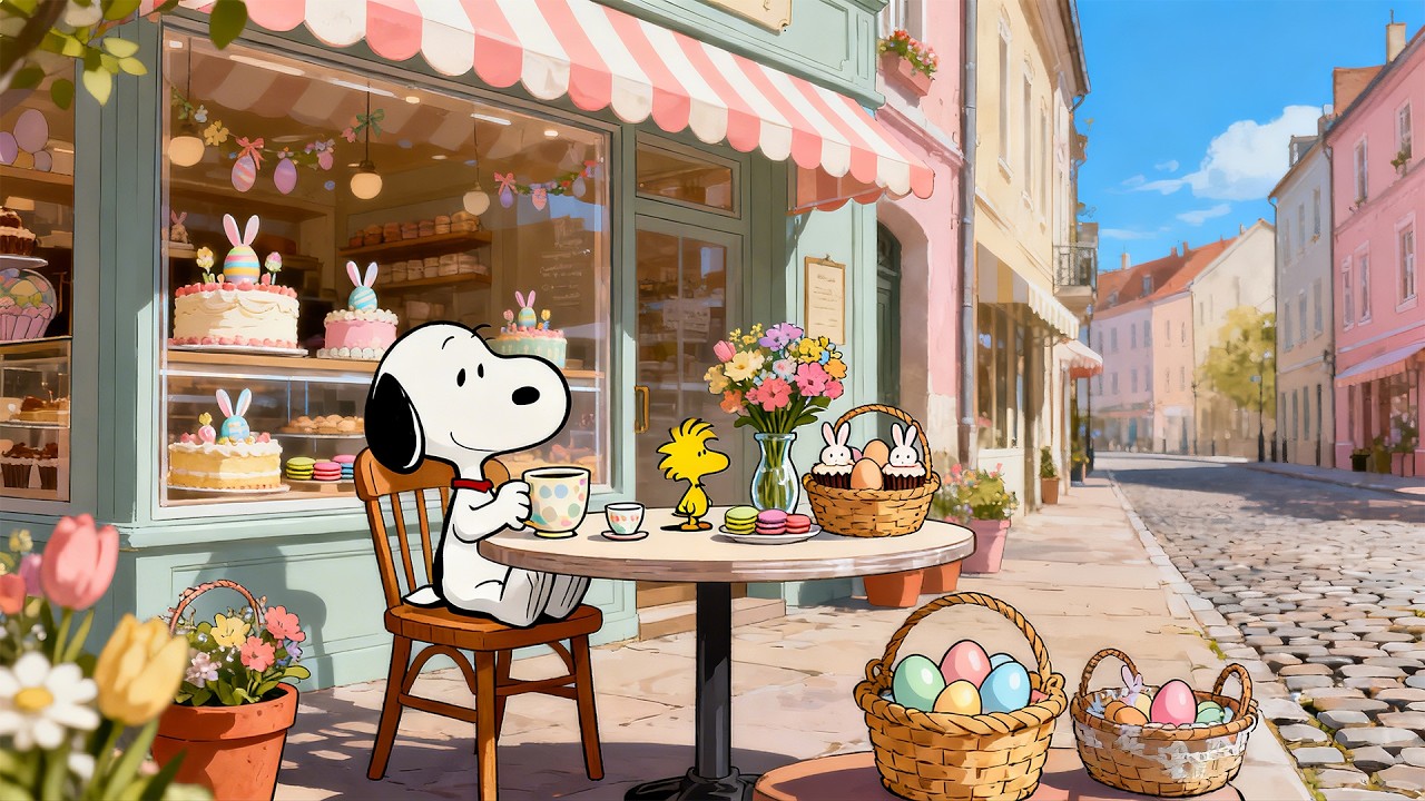 Charming Easter Caf&eacute; Morning with Snoopy & Woodstock 🐣 Soft Lofi Beats for Study & Relax