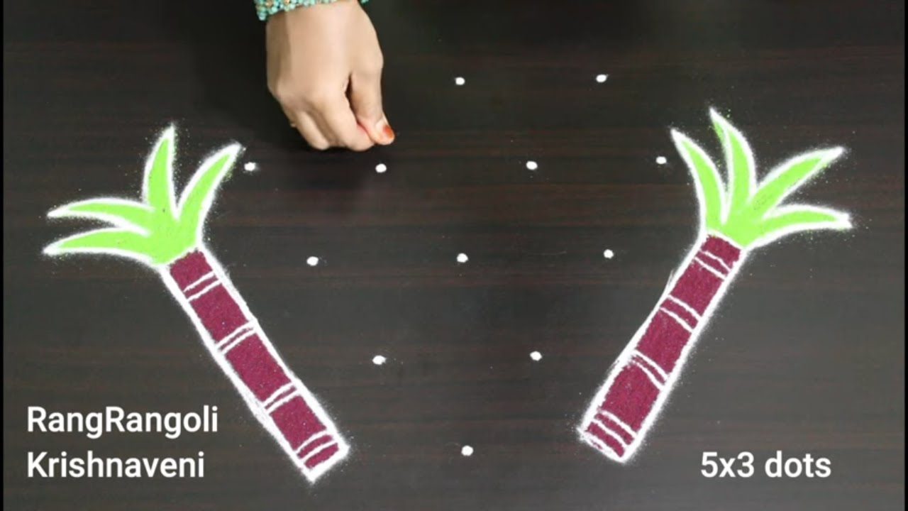 Easy Pongal Pot Kolam🌷5x3 dots Sankranthi Bhogi Kundala Muggulu🌷RangRangoli Krishnaveni