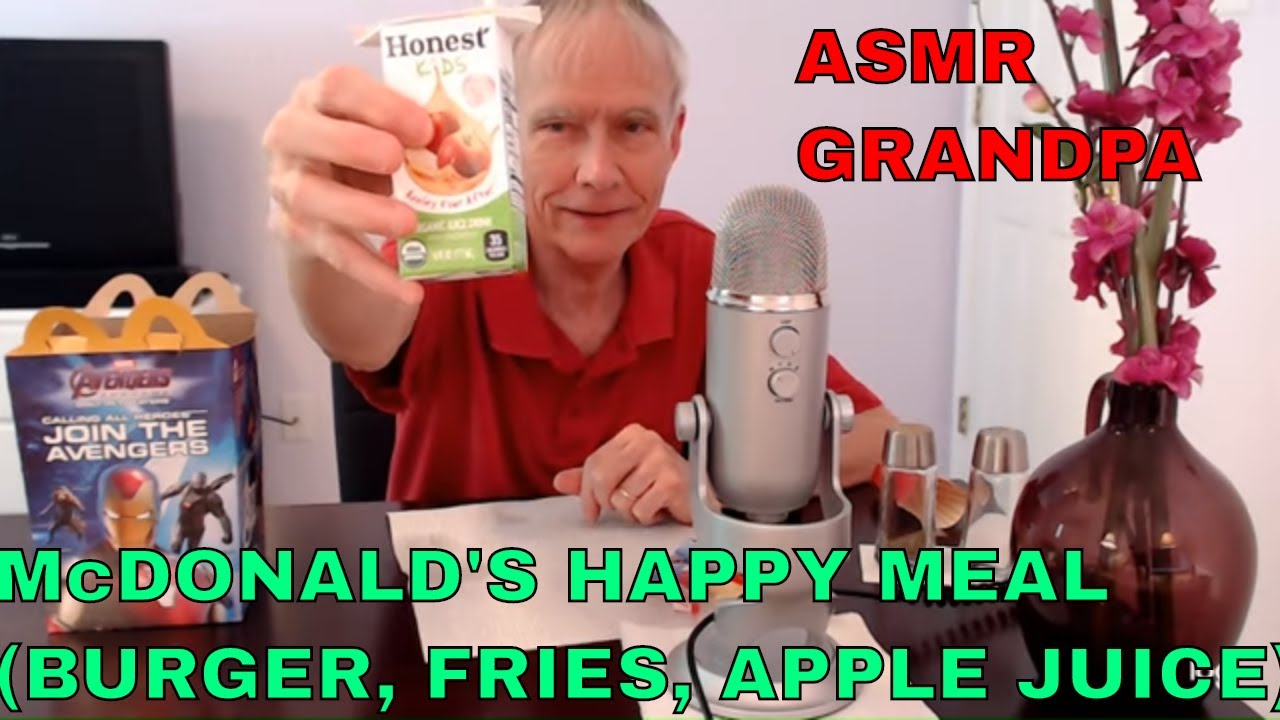 McDonald's Happy Meal ASMR (бургер, картофель фри, яблочный сок)