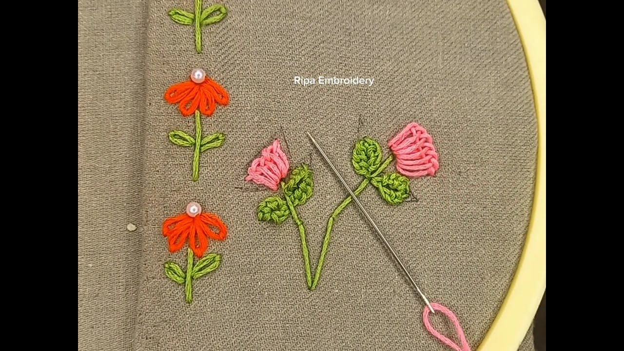 Handmade Embroidery | Flower Embroidery | Simple Beautiful Embroidery #FlowerEmbroidery #shorts