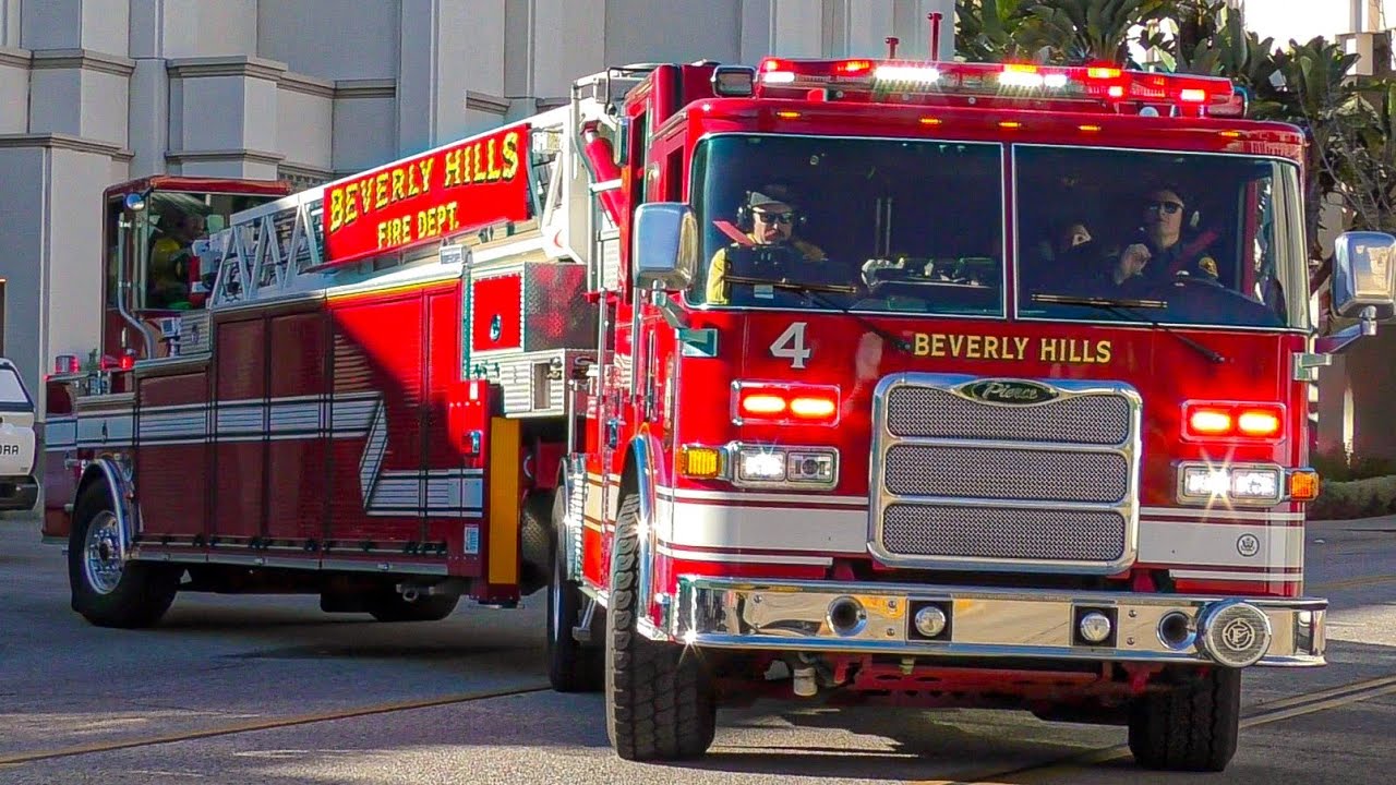 Beverly Hills Fire Dept. Truck 4 & Engine 5 Responding x2