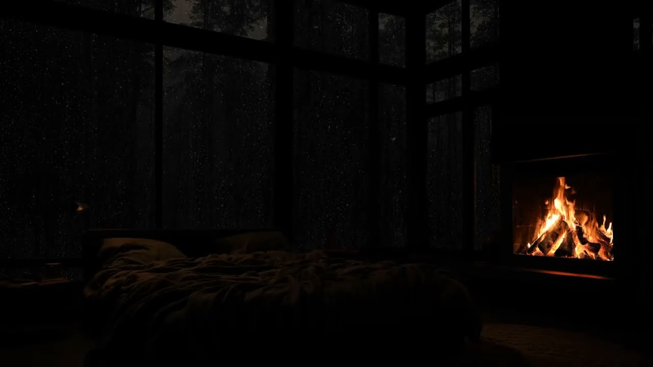 Fireplace & Rain Sounds for Deep Sleep 🔥🌧️ No Ads | Relaxing Night Ambience for Stress Relief