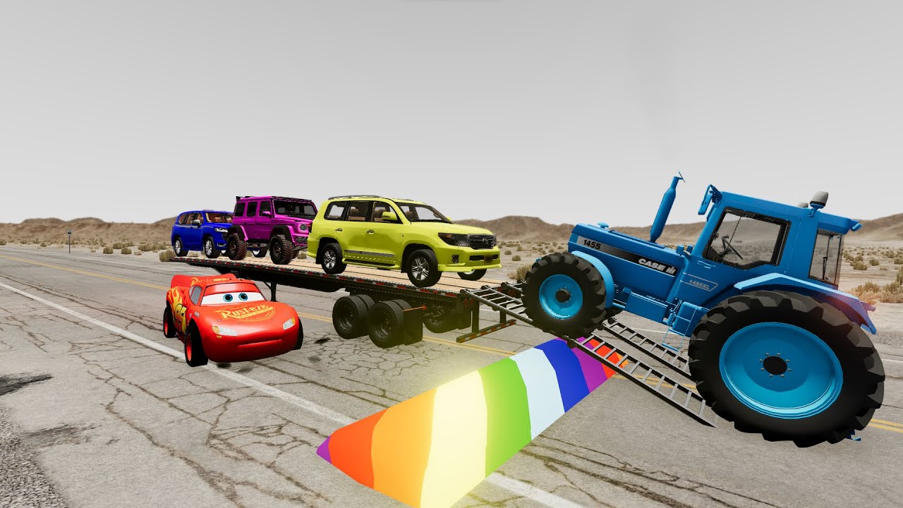 Flatbed Truck McQueen | Transportation with Truck - Pothole vs Car # | BeamNG.Drive Gameplay