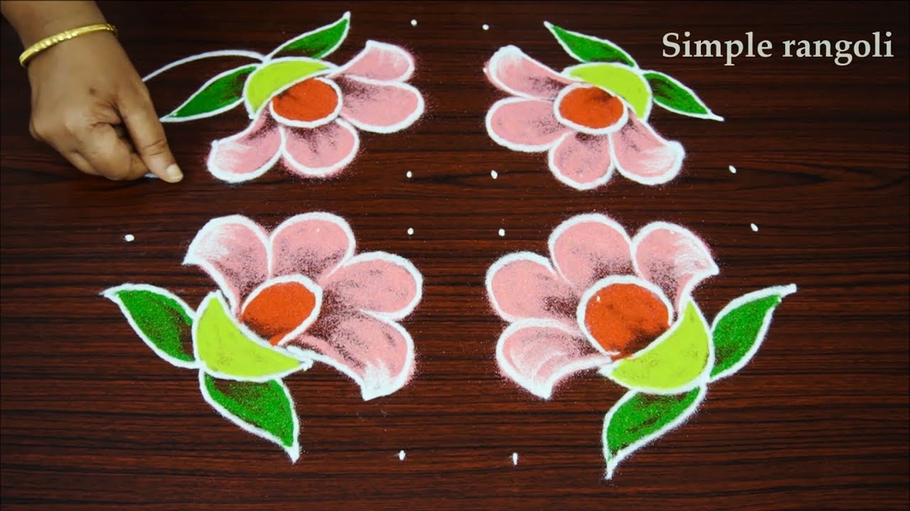 Modern Flower Rangoli Design with dots - Big Beautiful Different Kolam with 8x8 dots for experts