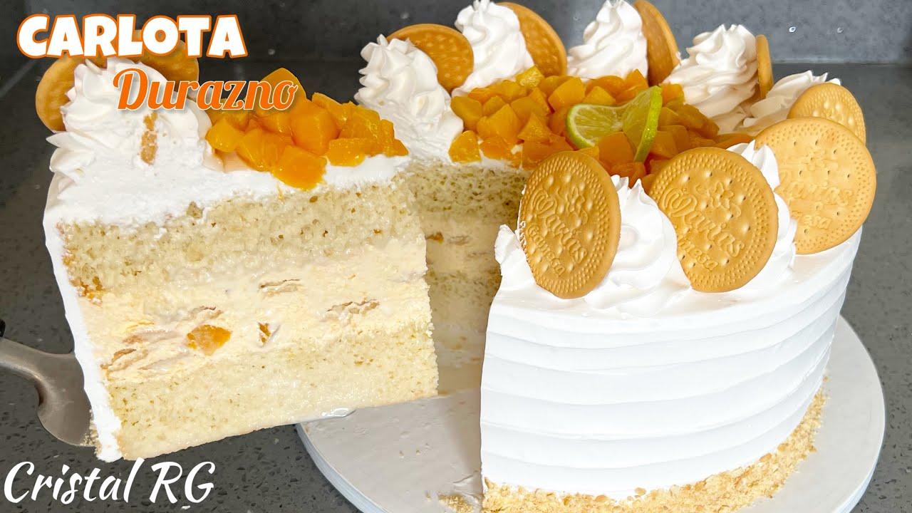 Pastel tres leches relleno Carlota de Durazno 
