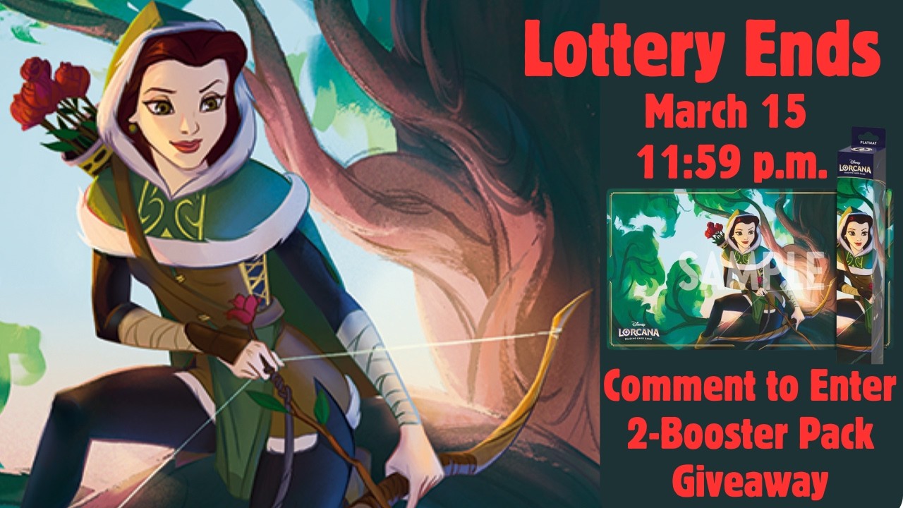 Comment to Win a Free Booster Pack - Watch to Win the Exclusive Lorcana Belle Hidden Archer Playmat