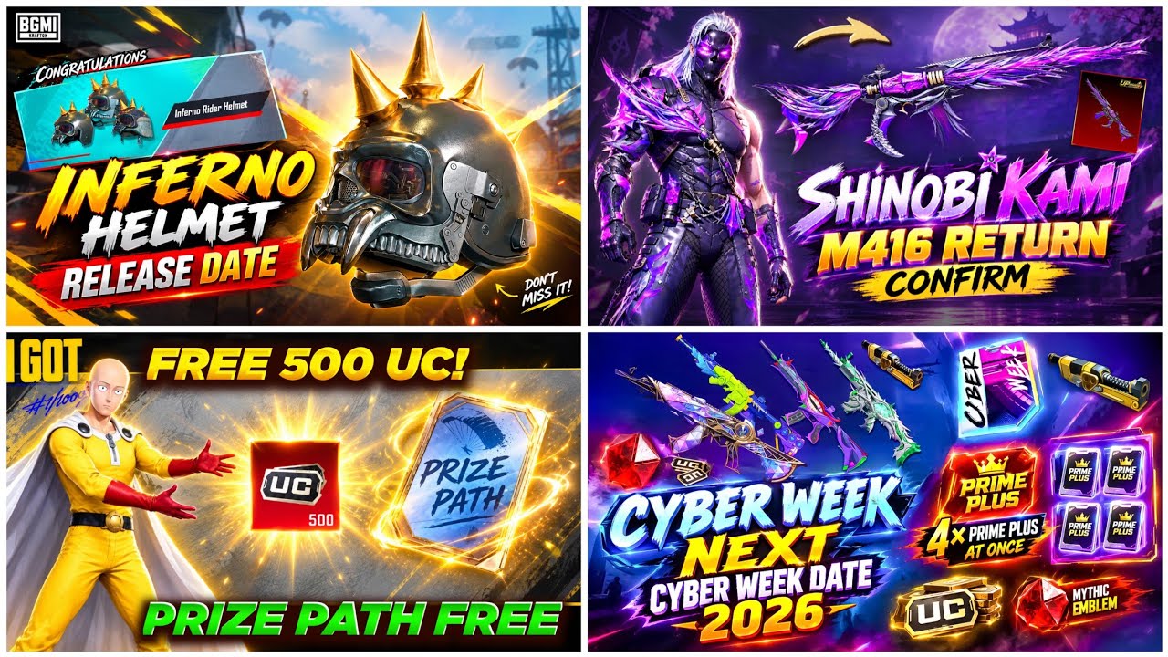 🔴 FREE 500 UC HIDDEN TRICKS | NEXT 4.7 CYBER WEEK CONFIRM | INFERNO HELMET DATE | SHINOBI KAMI M416