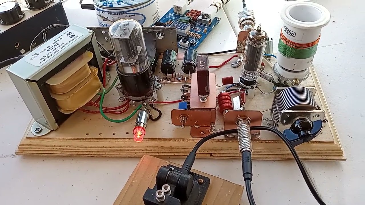 6AQ5 Tube Transmitter. Trying CW in porch.