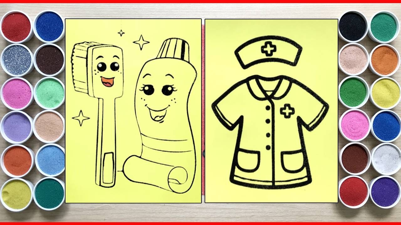 Drawing and sand painting toothbrush set, professional uniform (Chim Xinh channel)