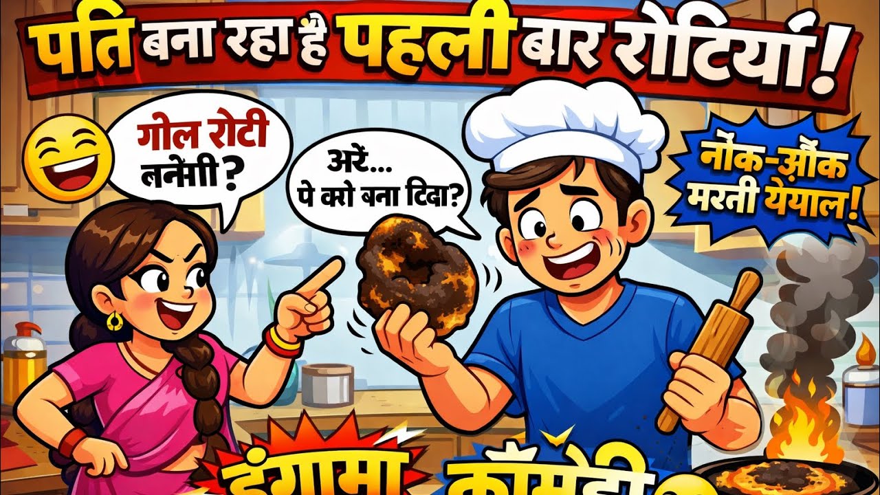 पहली बार पति ने बनाई रोटियाँ | नोक-झोंक + फुल कॉमेडी #husbandwifefun #kitchenvlog #husbandcooking 