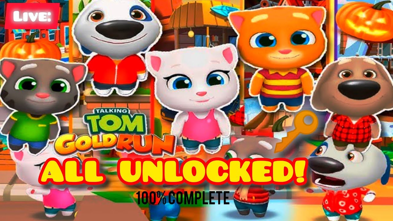 Talking Tom Gold Run LIVE: All Characters Unlocked! 🏃‍♂️💎 (100% Complete)