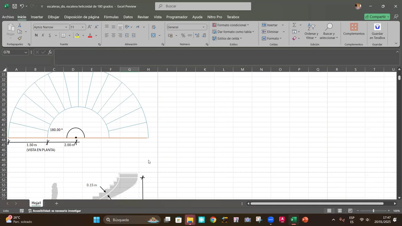 diseño estructural de escalera helicoidal 180 grados (structural design of 180º helical staircase)