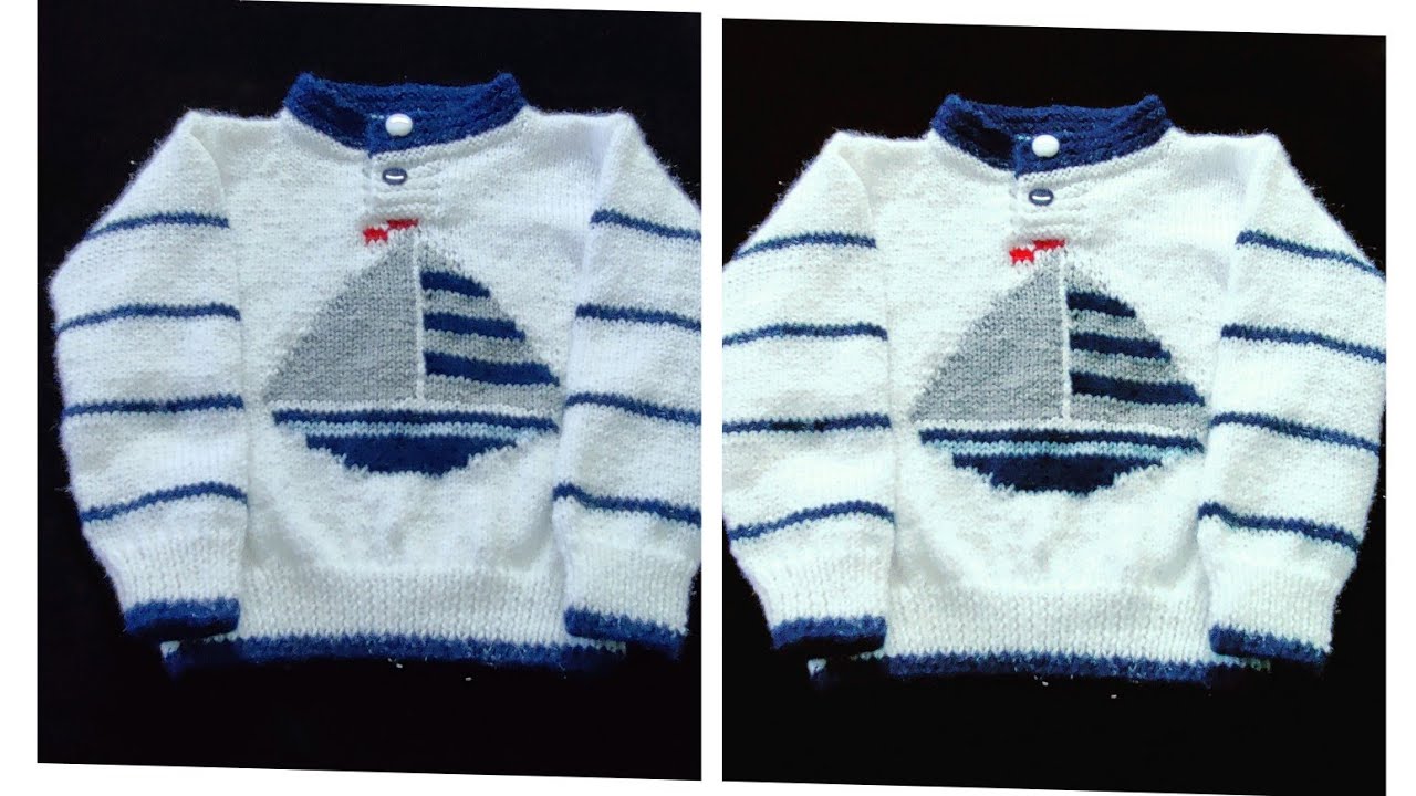 बहुत शानदार बोट वाला स्वेटर डिजाइन/दो से तीन साल के boy ke sweater/multi colour knitting pattern
