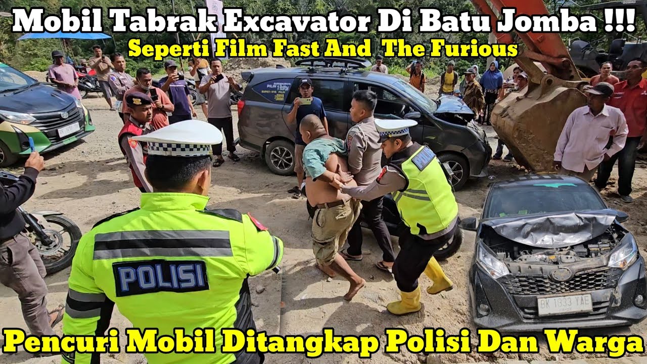 Detik-detik Pencuri Mobil Ditangkap Polisi Hingga Menabrak Excavator Di Batu Jomba