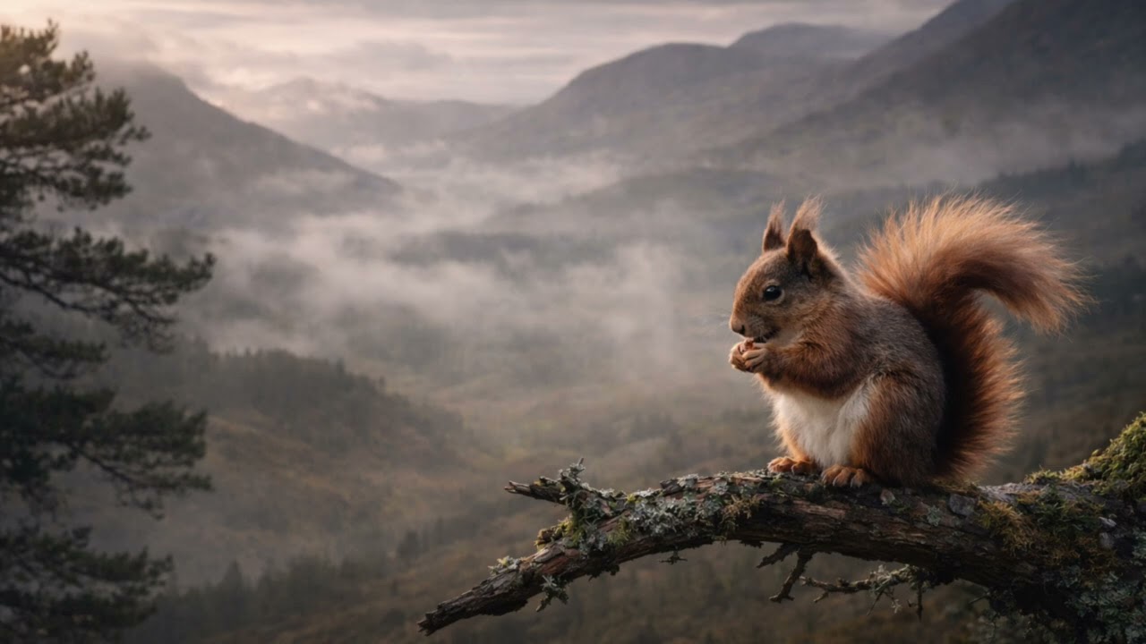 A rare Red Squirrel overlooks the Highland Mountains | Calm Scottish Music for Relaxation