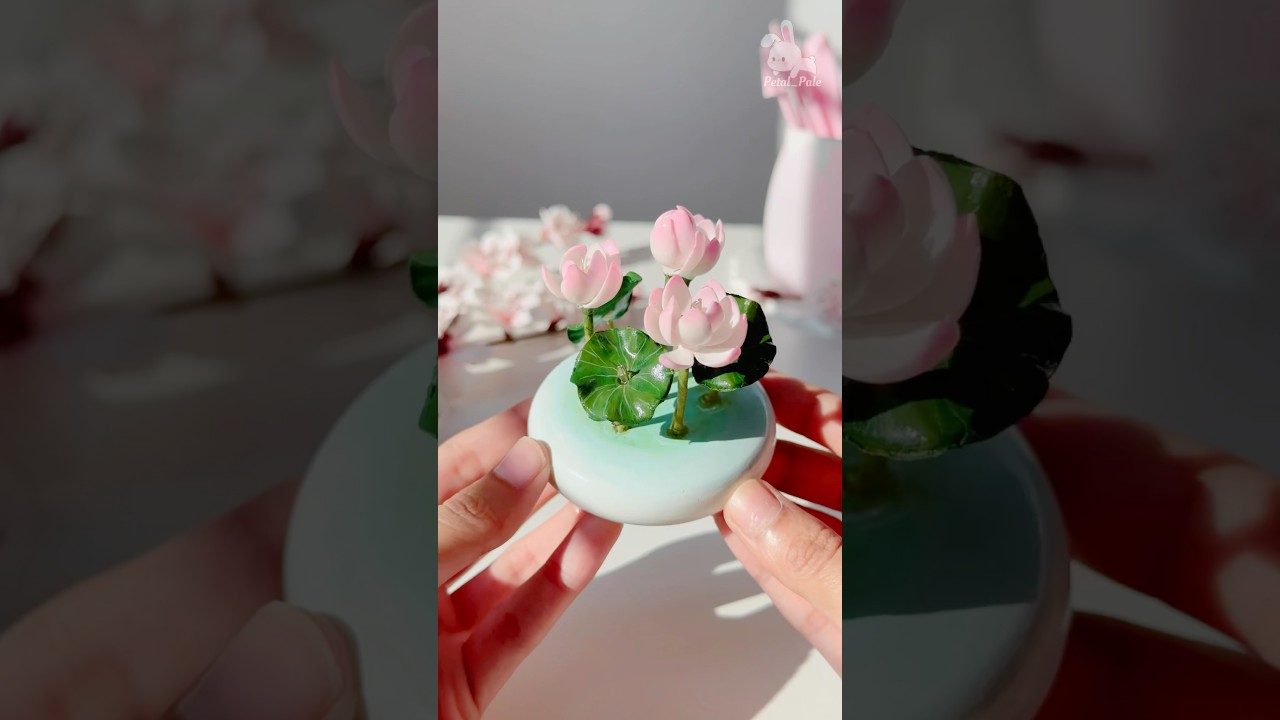 DIY Lotus night light using jenna air dry clay🪷|clay craft ideas|
