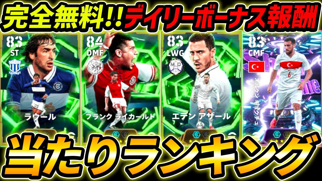 【最新】無料デイリー報酬当たりランキング！1位が超強い！超豪華で全員無料！能力徹底解説！【eFootball,イーフットボール,イーフト】