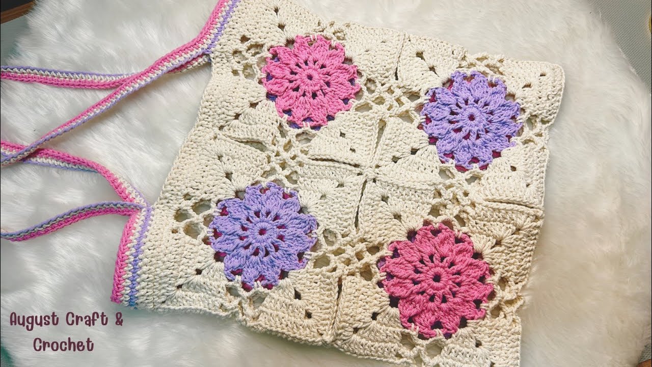 Boho style bag | Crochet Granny Square Tote Bag | August Craft.