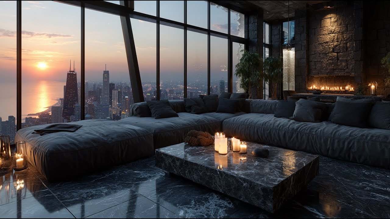 Golden Morning Penthouse ☀️ Soft Piano & Fireplace | 1 Hour Luxury Calm Ambience