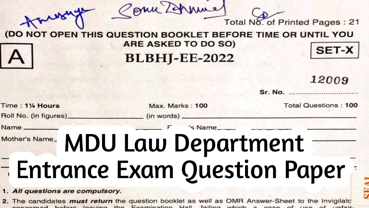 MDU👉BA,LLB Entrance Exam Question Paper 2022 Full PDF Solved #mduuniversity #mdu 