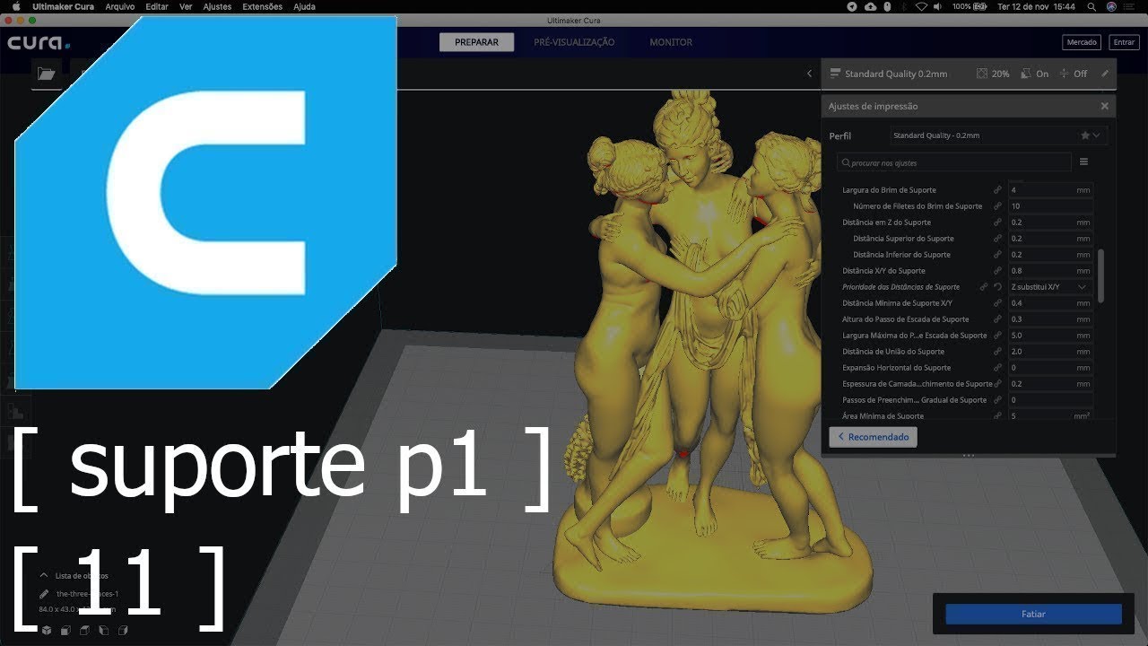 11 - Suportes no Cura parte 1 - Tutorial de Impressão 3D