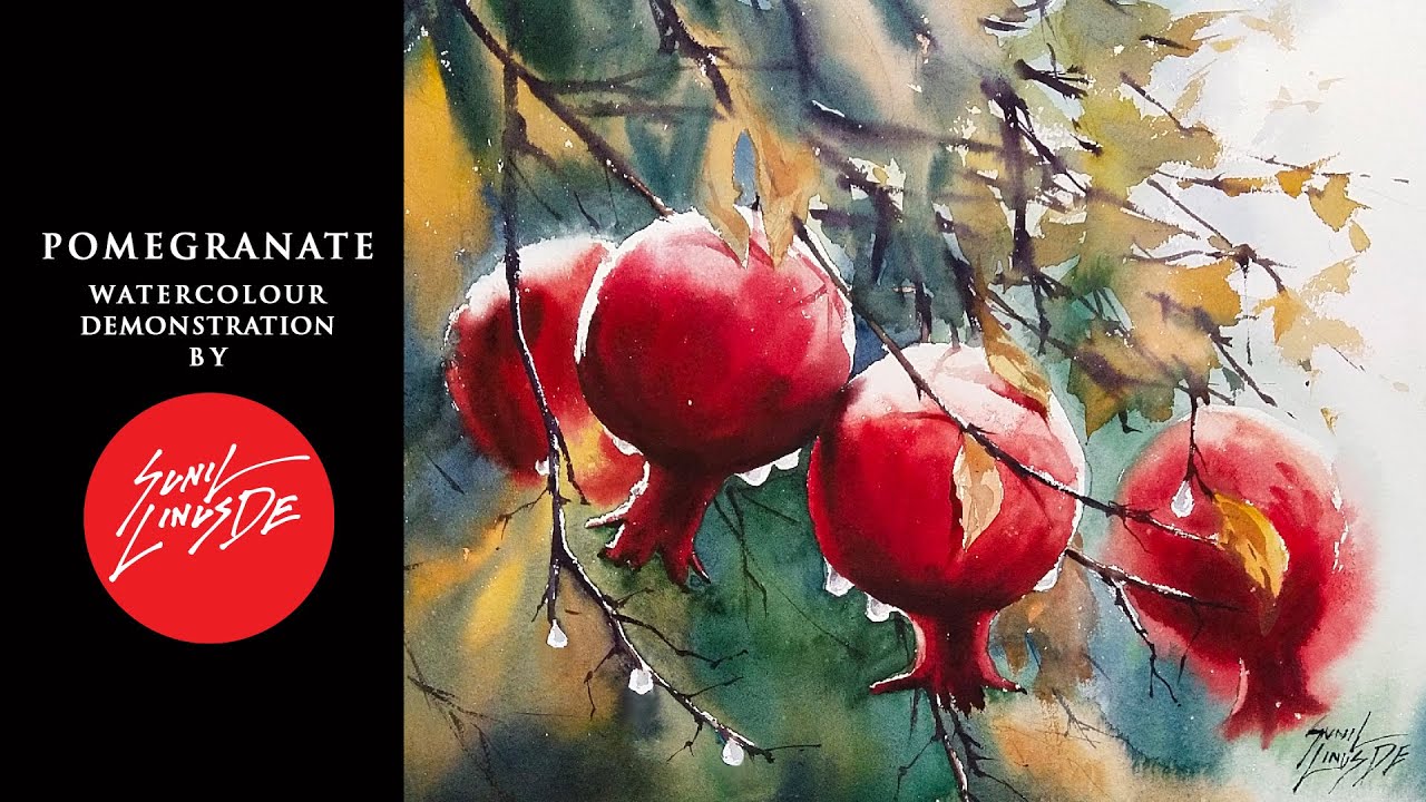 How to Draw POMEGRANATE in WATER COLOUR - By SUNIL LINUS DE