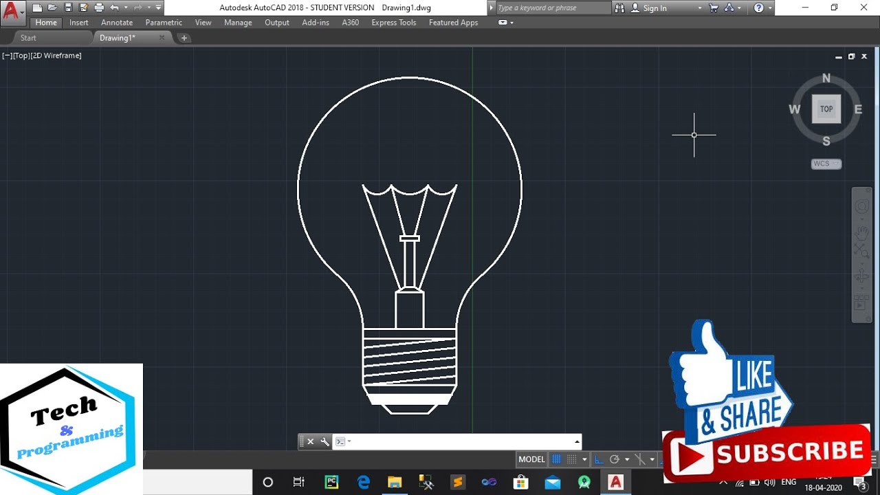 Making light bulb in Autocad ||AutoCad 2D Practice Drawing Exercise-14||Tech&Programming