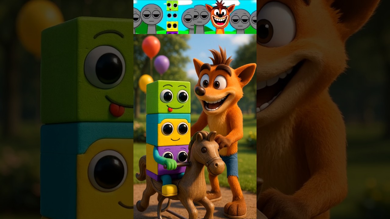 Sprunki Incredibox Crash Bandicoot Vs Blockie Ride Horse Shaped Swing In Real Life 
