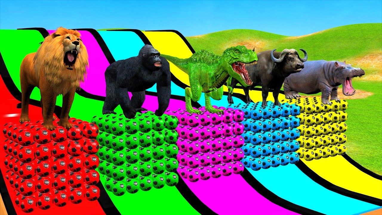 Long Slide Game With Cow Elephant Gorilla Hippopotamus Tiger 3d Animal Game Funny 3d Animals