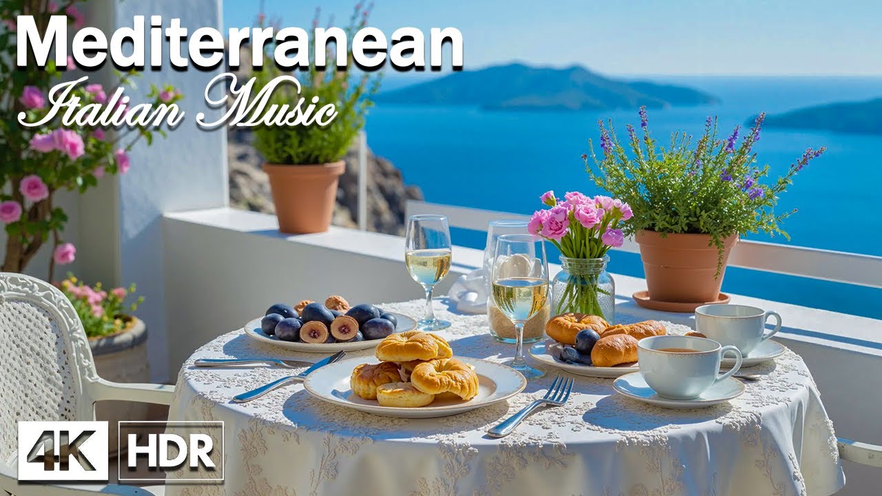 Italian Morning Coffee ☕🎶 Soft Mediterranean Guitar Melodies & Serene Ocean Waves 4K