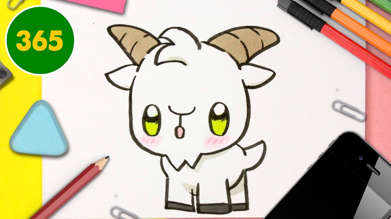 COMMENT DESSINER UNE CHÈVRE KAWAII - dessins kawaii faciles  APPRENDRE À DESSINER DES ANIMAUX KAWAII