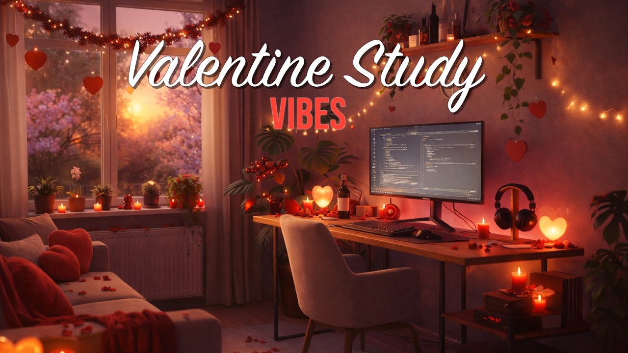Cozy Valentine's Study Night ❤️ Warm Lights & Calm Evening Ambience