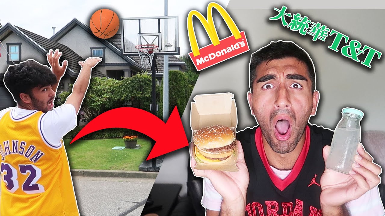 Letting BASKETBALL TRICK SHOTS Decide What We EAT For 24 Hours!
