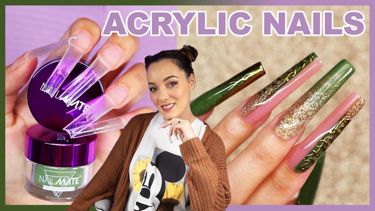 Green and Gold ⚜️ VINTAGE Acrylic Nail Design | XL Nails GOLD CHROME
