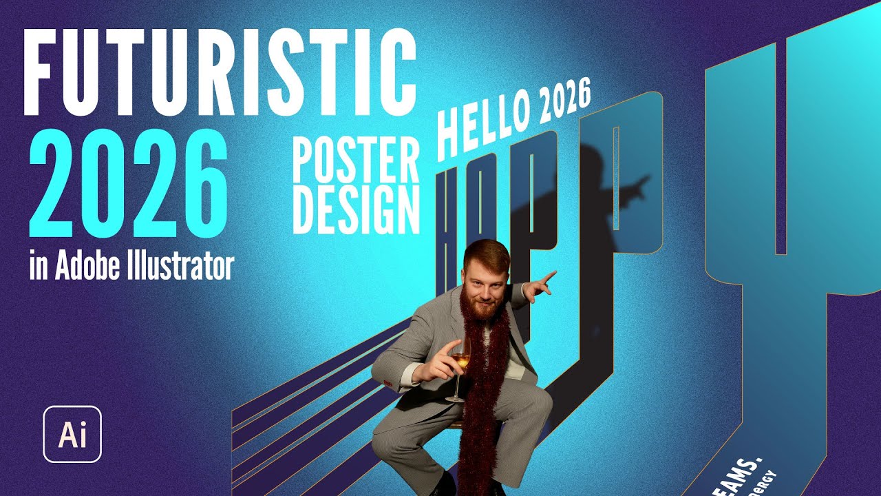 Design a Futuristic 2026 Poster in Adobe Illustrator — Full Step-by-Step Tutorial#adobeillustrator