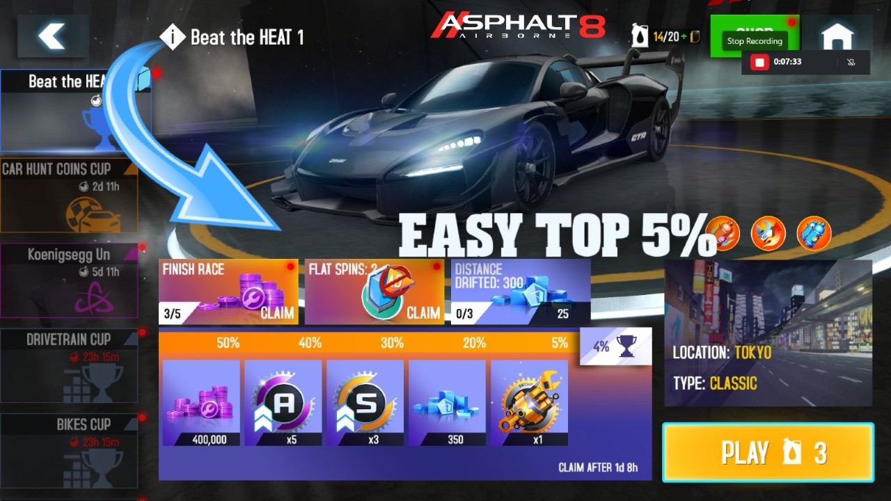 Beat the HEAT 1! // EASY TOP 5% {FREE ULTIMATE UPGRADE}:  Asphalt 8 Airborne Gameplay
