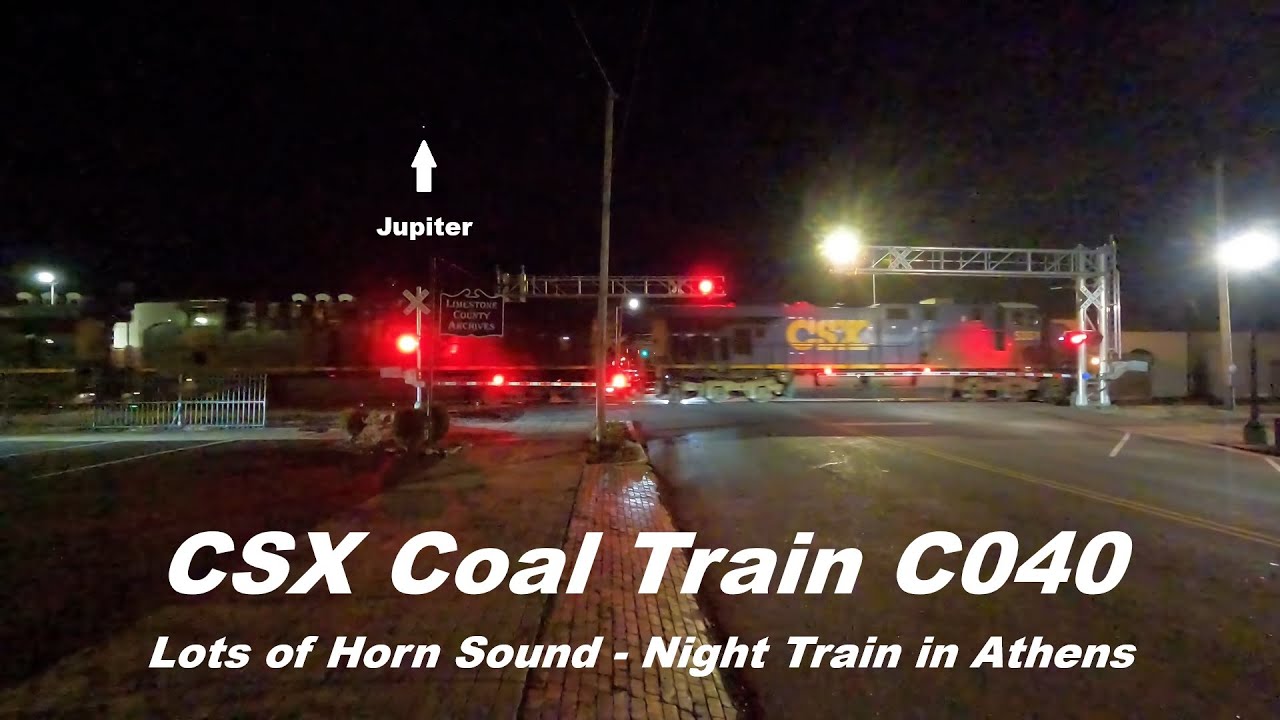 Lots of Horn Sound - Slow Rolling Coal Train CSX C040 with 5351, 3101, 5474 - Night Train