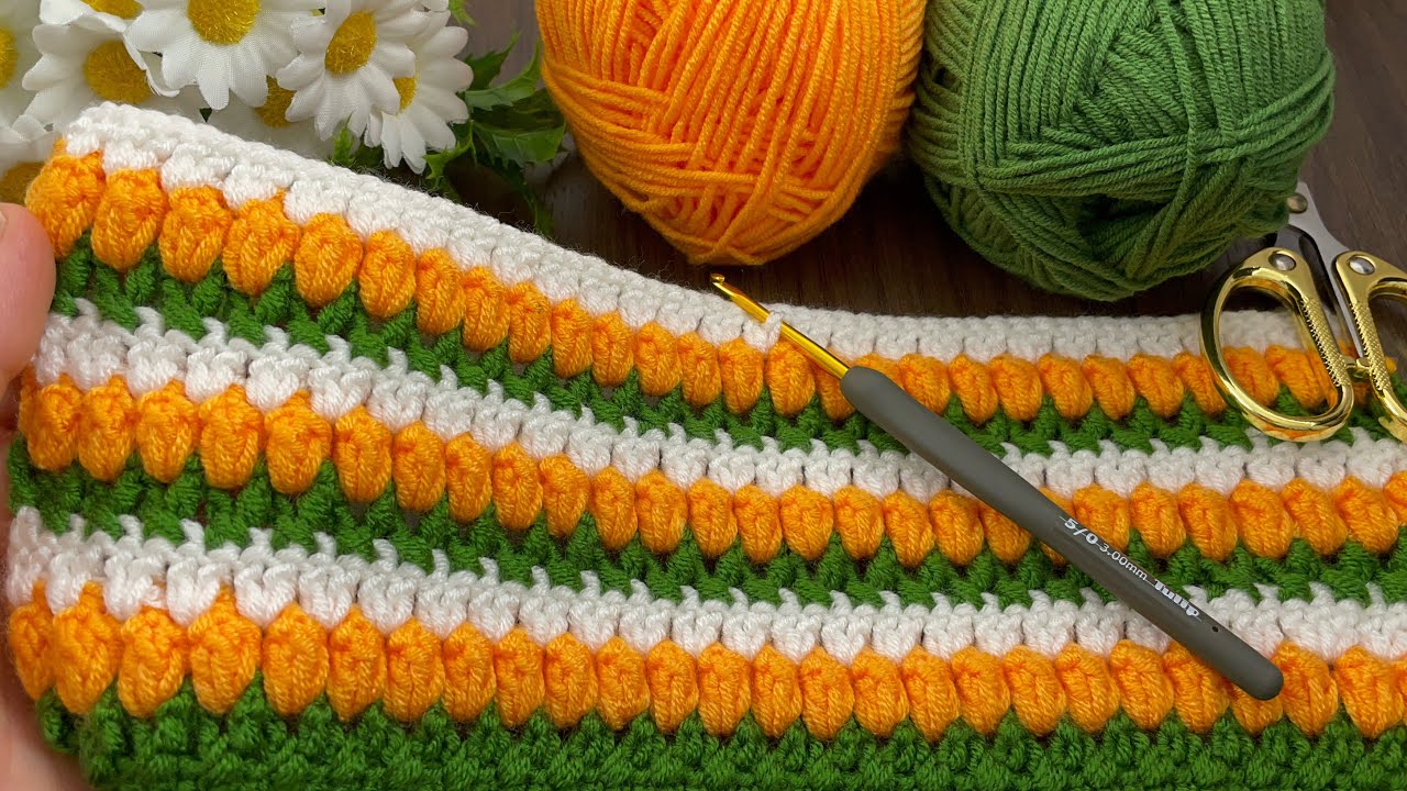 Crochet Vest, Blanket, Cardigan, Beanie Model with Tulip Inside