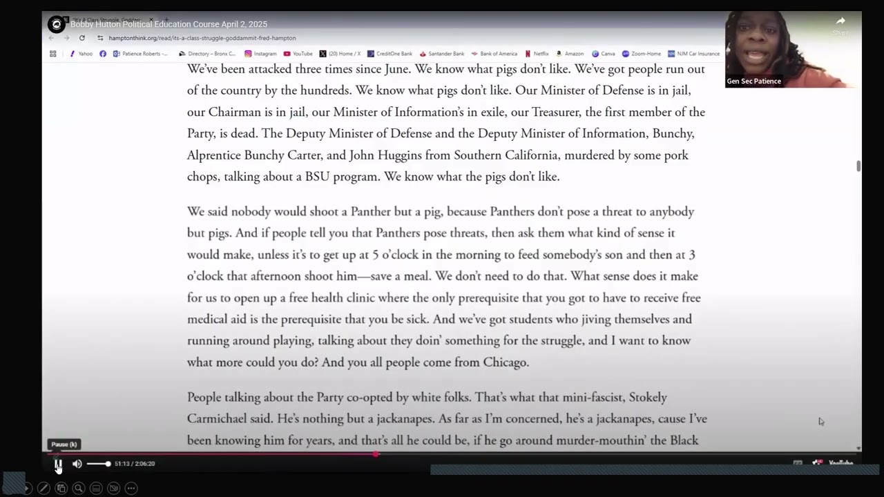 Bobby Hutton Political Education Course Week 7 Part 2 October 22, 2025