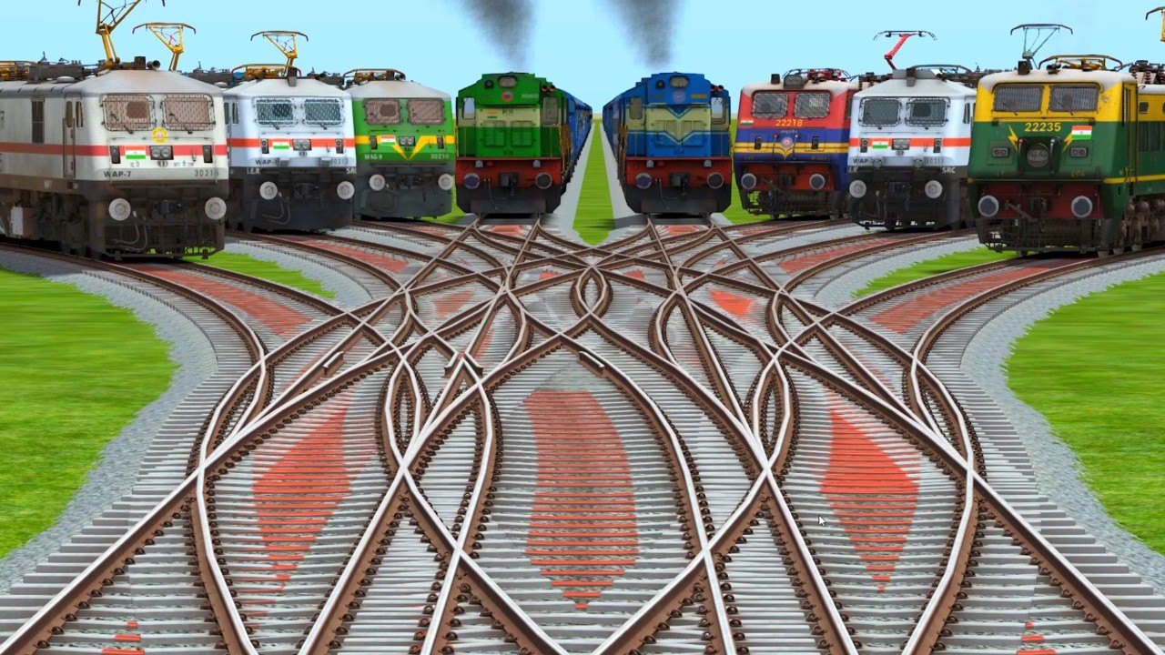 All Realistic Trains Run At Diesel💚 Bumpy Curves Railroad Tracks | diesel engine vs electric engine