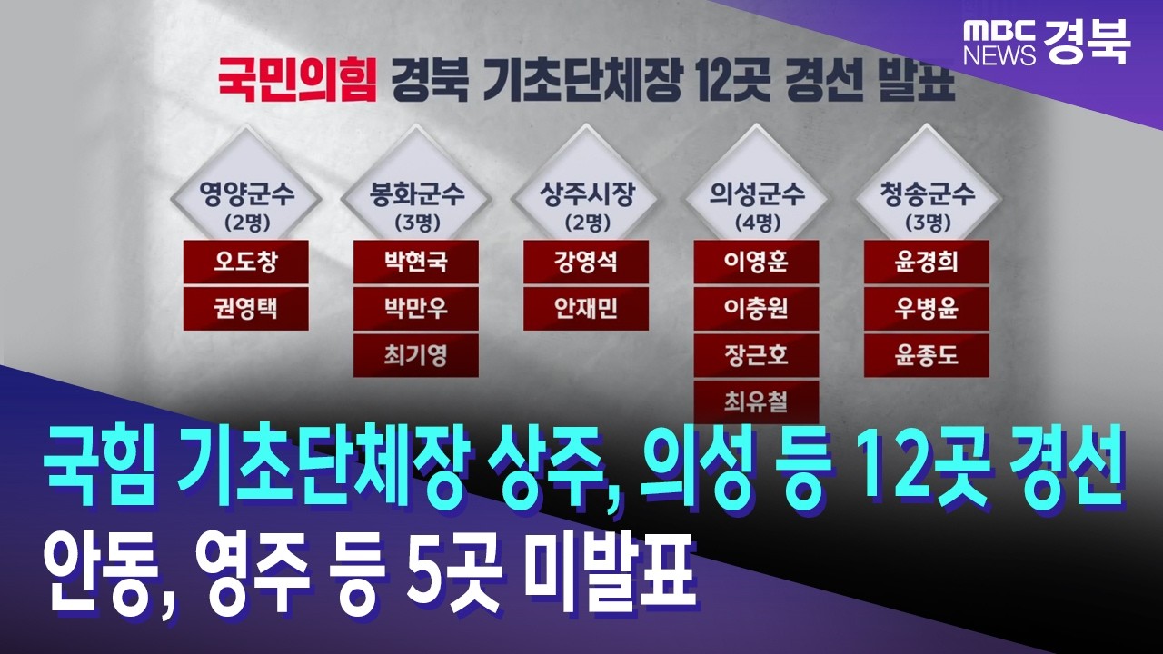 국힘 기초단체장 상주,의성 등 12곳 경선..안동,영주 등 5곳 미발표 / 안동MBC