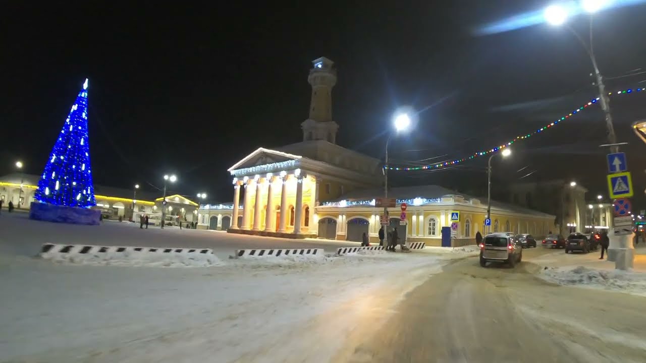 Ночная поездка по Костроме на автомобиле зимой - 4К