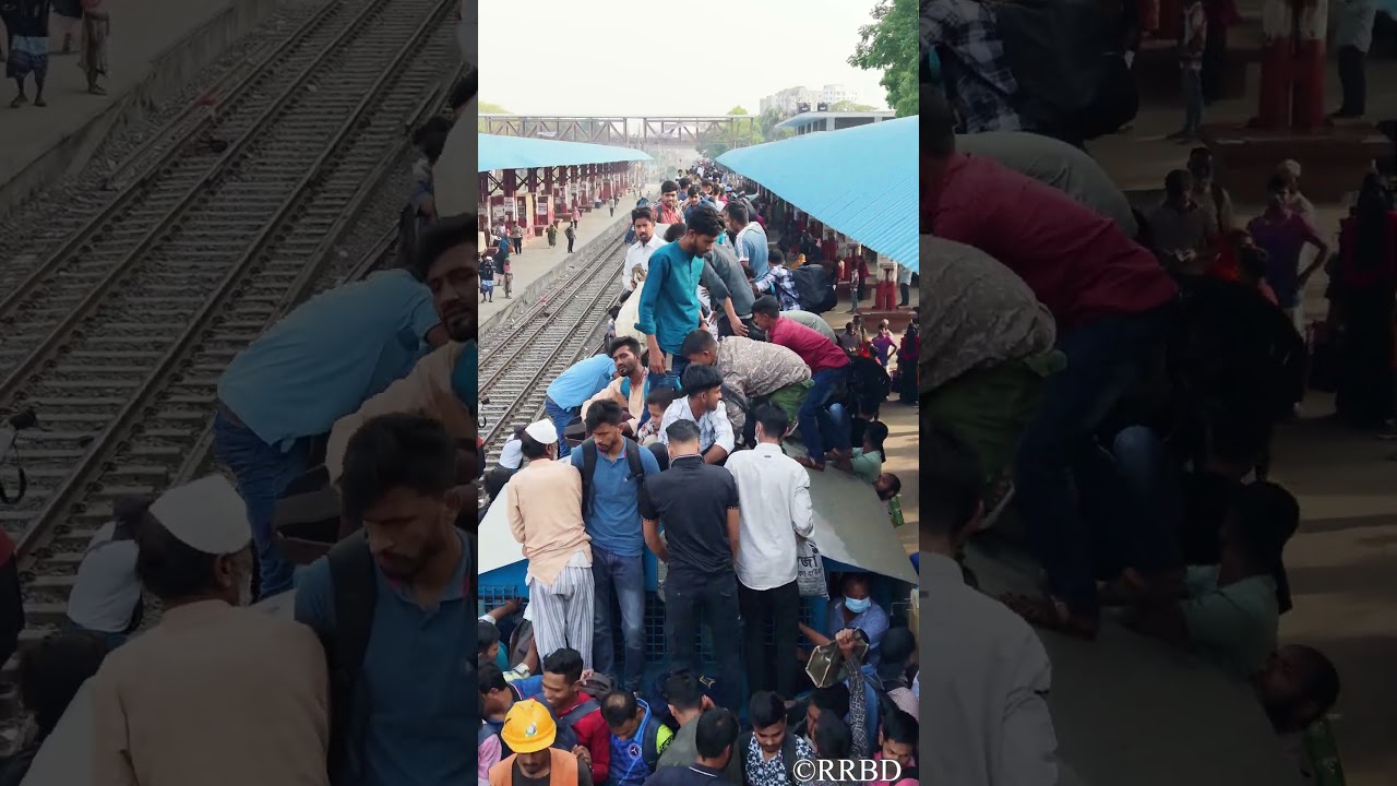 Eid☪️crowd🚂in #dhaka #bangladesh||RRBD #most #crowded #train #world #rooftop #travel #chaos #travel