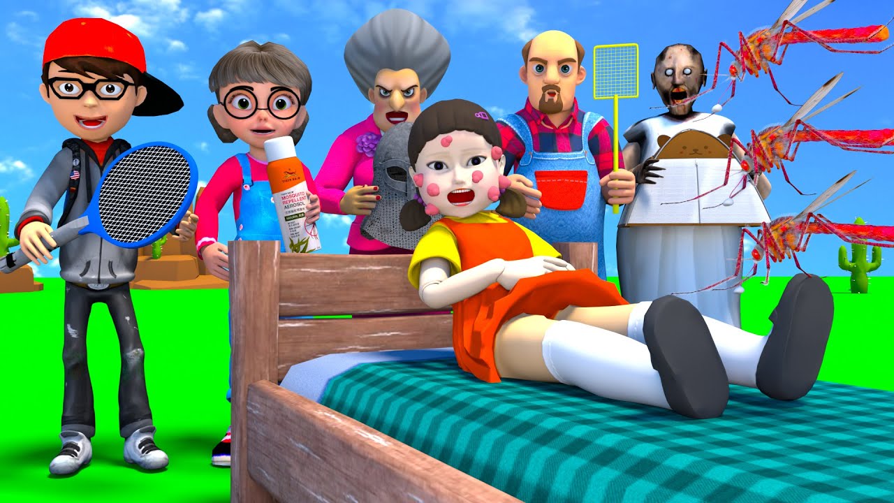 Scary Teacher 3D vs Squid Game 2 Who Faster Mosquito Bite Squid Girl Sleeping 5 Times Challenge