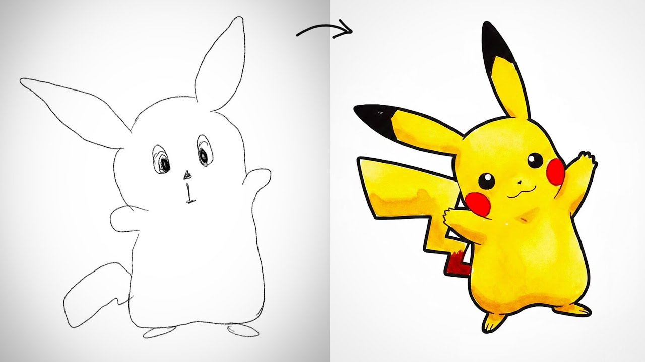From Simple Pikachu Sketch to Finished Drawing (AI-Assisted) ✍🏻✨